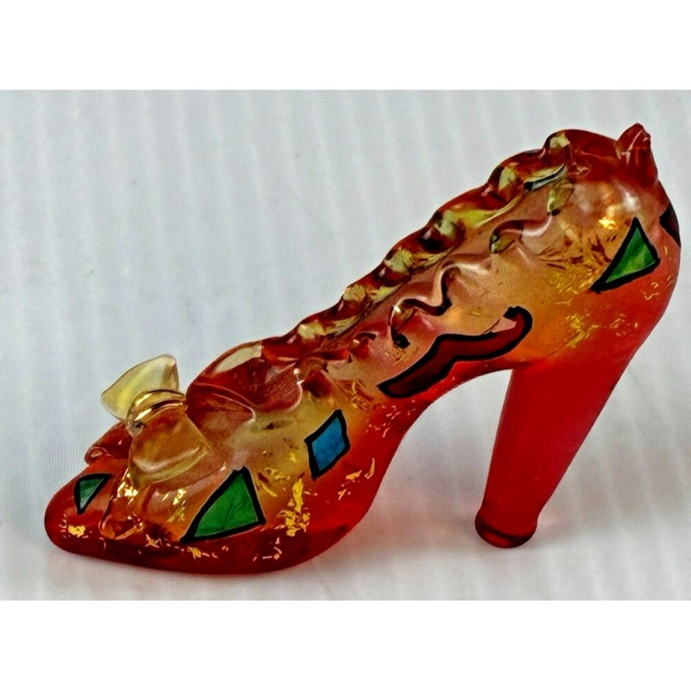 Vintage Red Art Glass Miniature High Heel Shoe Figurine Gold Fleck Jewel ~2"